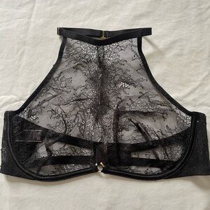 Victorias Secret Black Lace Long Line Sexy Halter Sheer Bra Underwire 36D